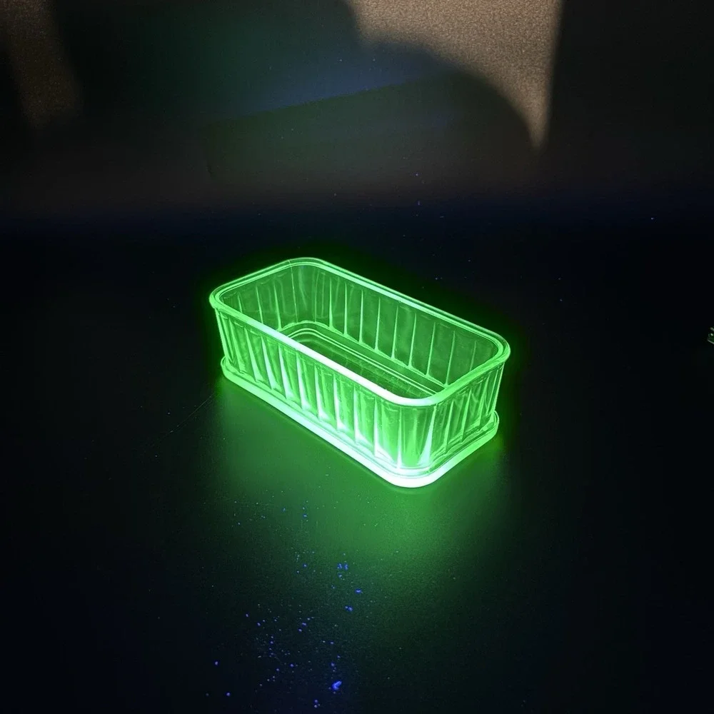 Vintage Uranium Vaseline Glass Baking Dish Anchor Hocking 1930's Glow